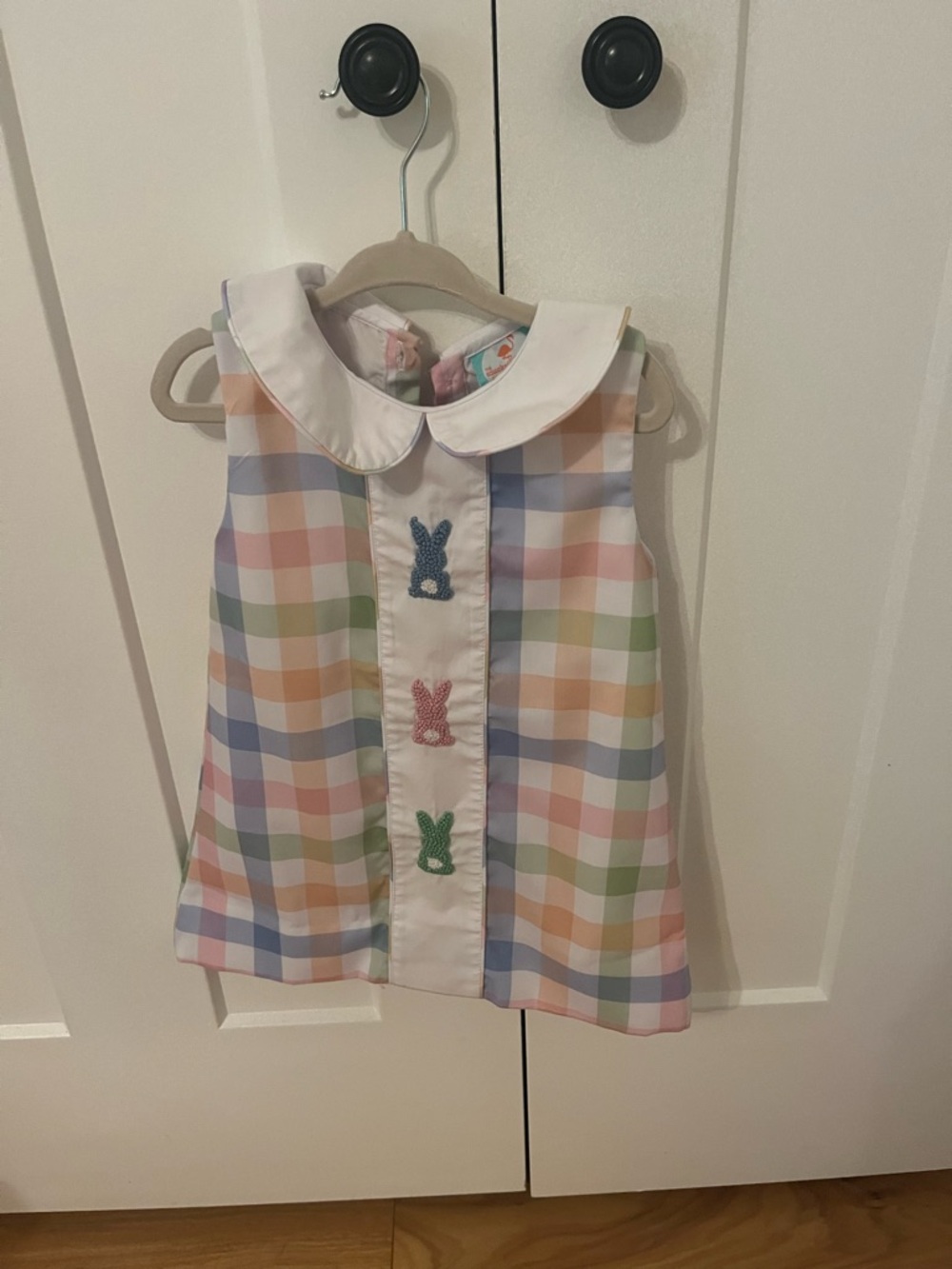 The Smocked Flamingo Easter Pastel Plaid Bunny Dress